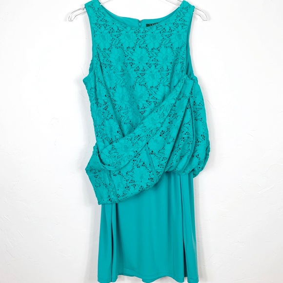 RALPH LAUREN Teal Turquoise Lace Sheath Dress 12P - Picture 3 of 7